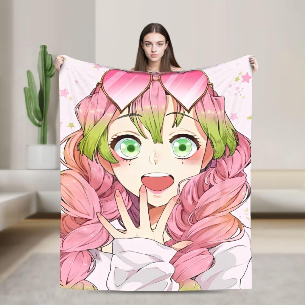 Nezuko's Kimono Tribute- Asanoha Pink Hemp Leaf Blanket Demon Slayer Flannel Funny Warm Throw Blanket for Home Winter