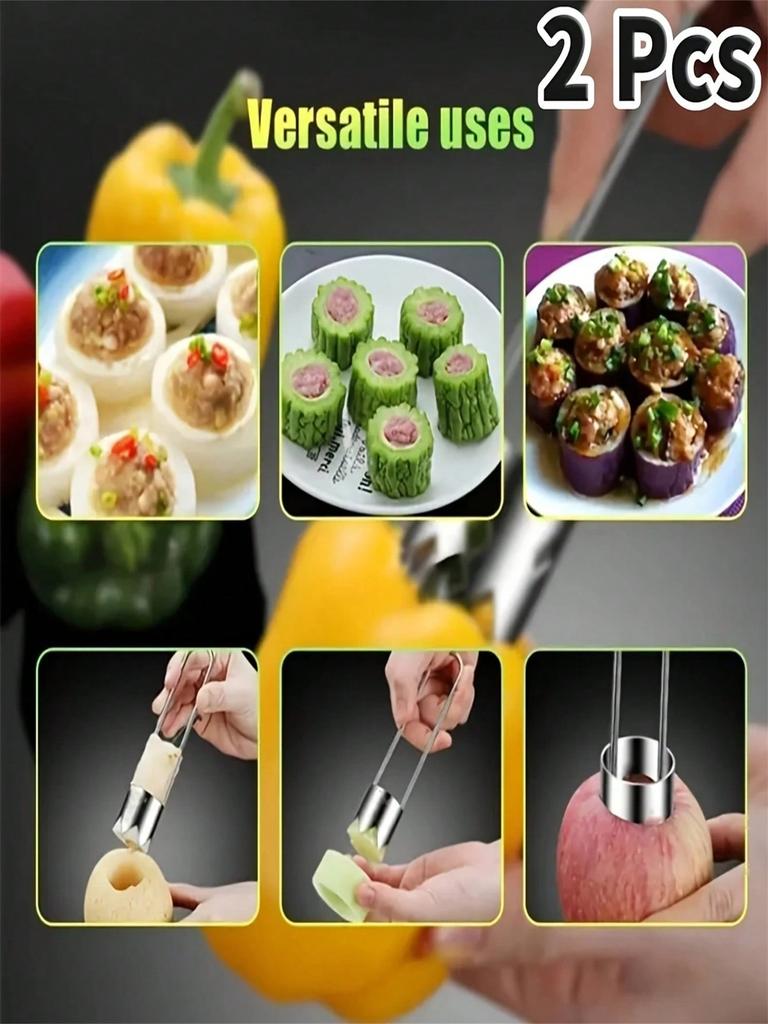 2pcs Premium Stainless Steel Fruit & Vegetable Corer | Easy-to-Use Seed Remover, Easy-to-Clean, Multi-Functional, Food-Grade Saf
