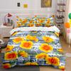 Yellow Flowers On Gray Background Print Bedding Set 1 Duvet Cover 2 Pillowcases for Adult and Children Luxury Gift Full Size