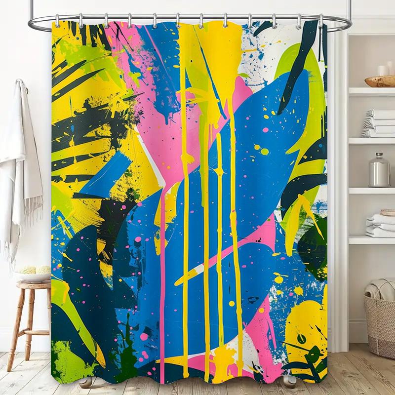Modern Bathroom Shower Curtain Bold Artistic Print Waterproof Fabric for Bathrooms Decor Available in Various Sizes (Blue Yellow