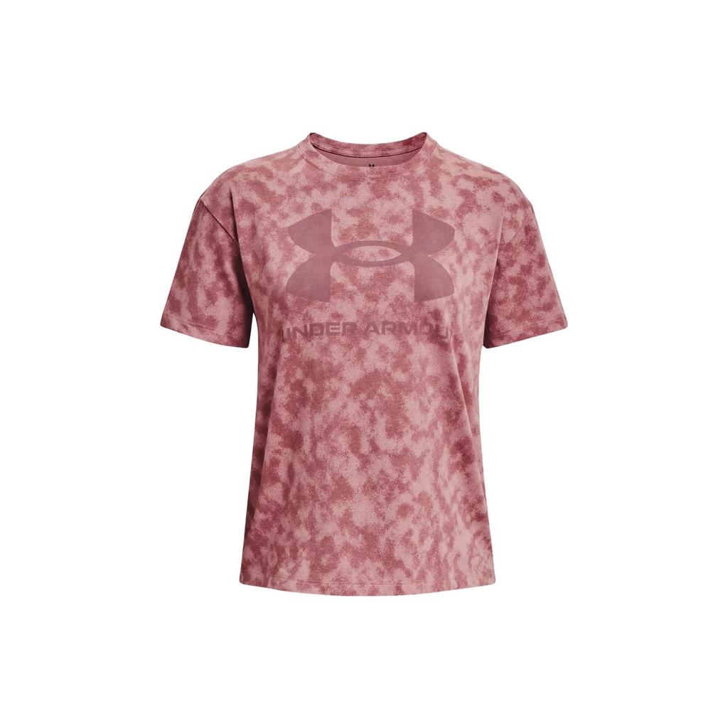Under Armour Logo Print Crew Neck Casual Short Sleeve T-Shirt Women Tops Essence-Pink 1376742-697