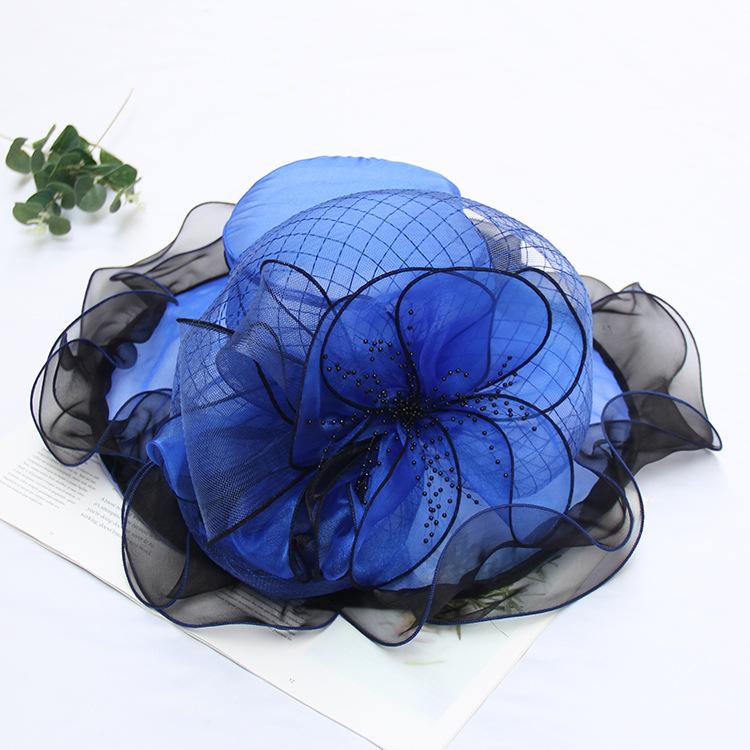 Color Matching Organza Sun Protection Sun Hat Women'S Summer Uv Protection Sun Hat Chiffon Flower Beach Hat