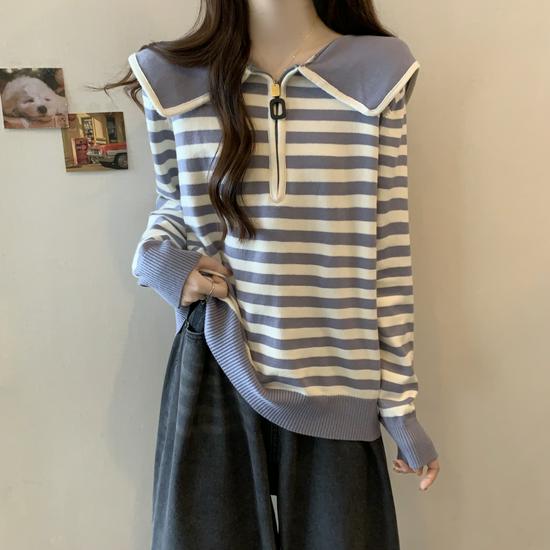 

2025 Women s Plus Size Half-Zip Striped Sweatshirt - Color Block Design 2XL - recommended for 125-140 jin
