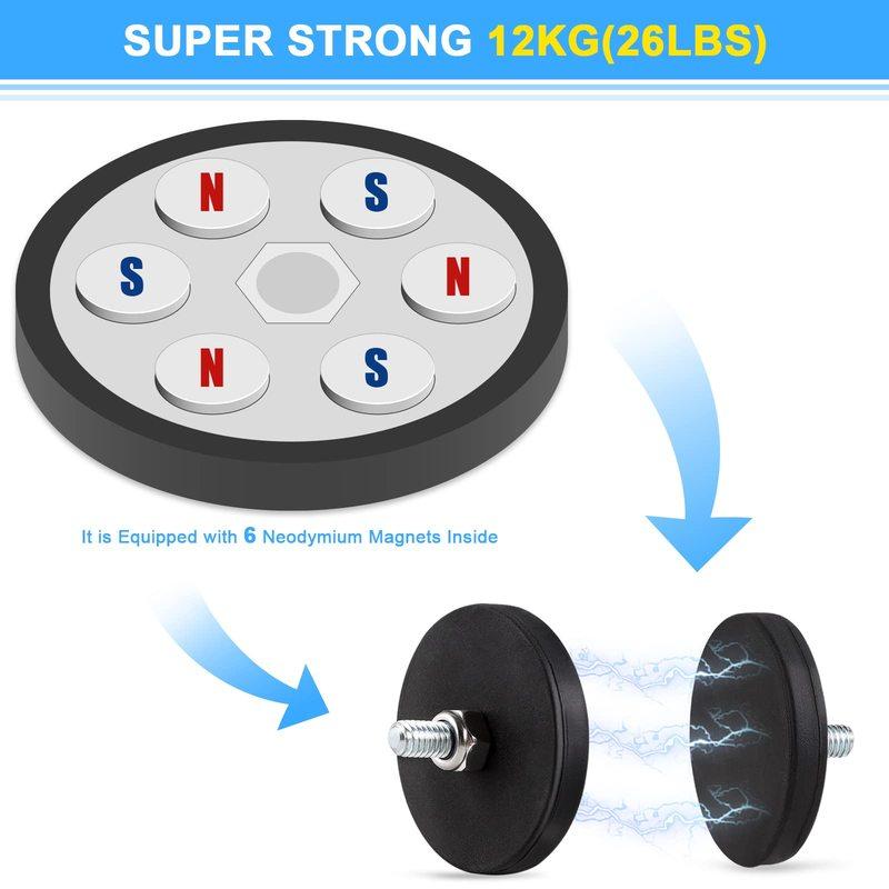 Magneti di Montaggio Magnete al Neodimio C43 Rivestiti in Gomma Magnete a Borchia Nera Superficie Verniciata con Bulloni Dadi per Illuminazione Telecamera Attrezzi