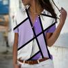 2025 Summer New Fashion Women's Geometry Printed Short Sleeve V-neck Casual Button-down Shirt Top