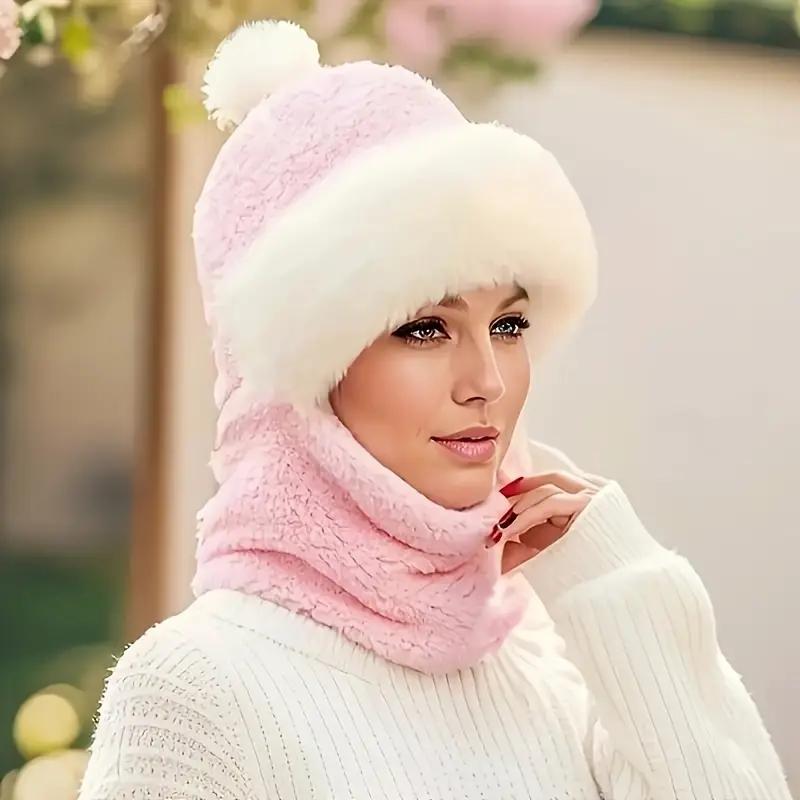 Women's Plush Fleece Winter Hat Balaclava Neck Gaiter - Stretchy Lightweight Thermal Face Mask & Ear Warmer, Outdoor Sports, Christmas Winter Hat