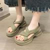 Platform sandals women's 2025 summer new muffin round head elastic band cross belt one-word women's casual sandals