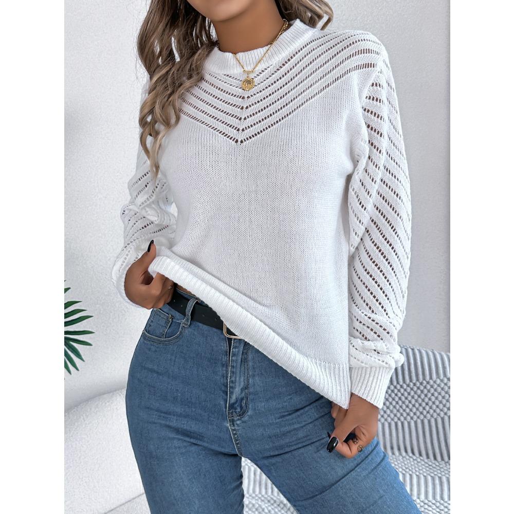Neuankömmling Damen Sweatshirt Herbst/Winter Lässig Einfarbig Rundhalsausschnitt Schnürung Glockenärmel Pullover Damen Strickpullover