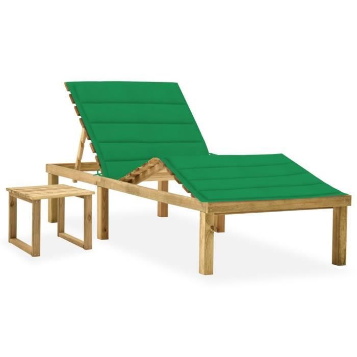 Chaise longue de jardin - vidaXL - Pin imprégné - Vert et marron - Dossier et repose-pied réglables