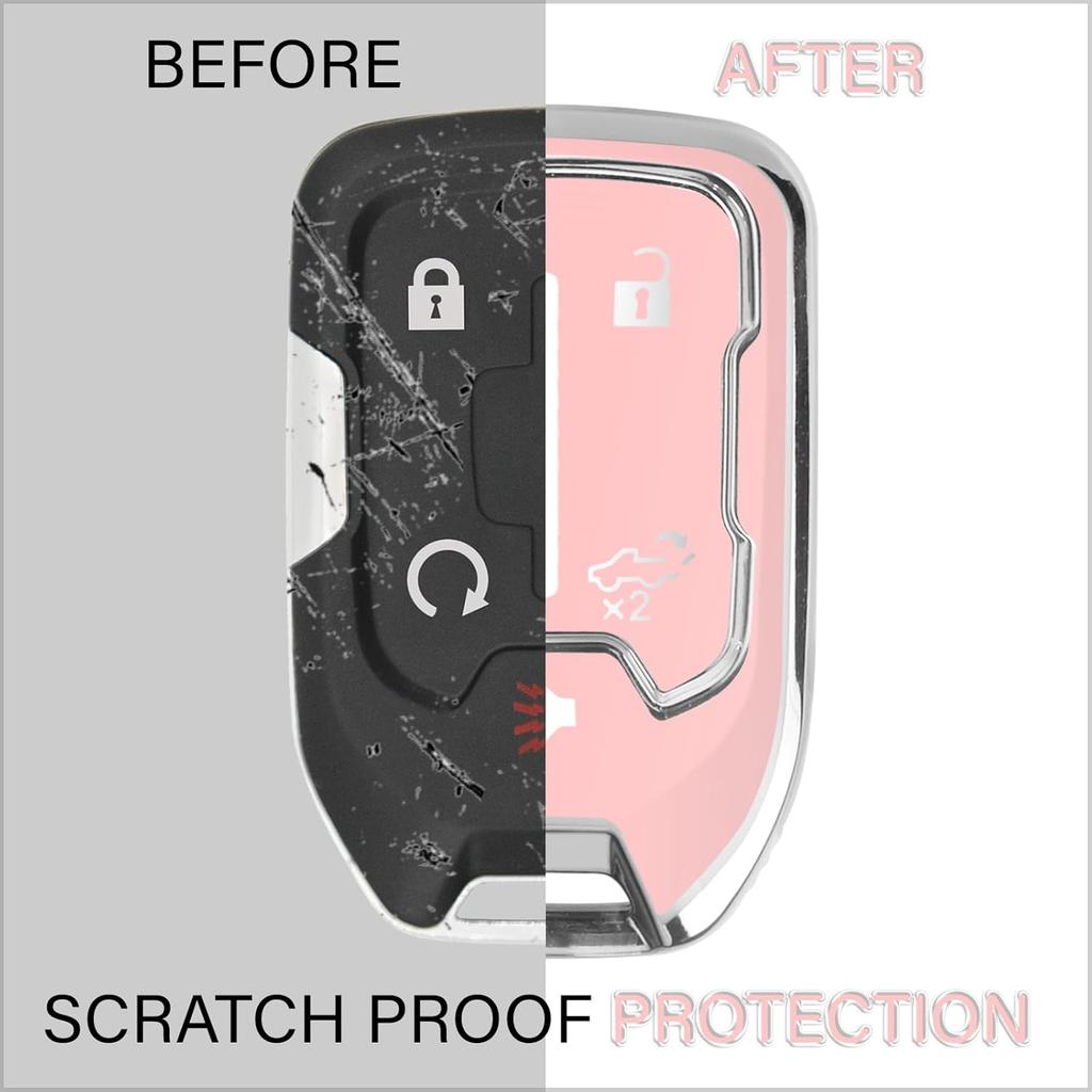 QBUC for GMC Key Fob Cover with Keychain Chrome Silver Trim Soft TPU Protection Case Compatible with GMC Acadia Sierra Terrain and Chevy Silverado