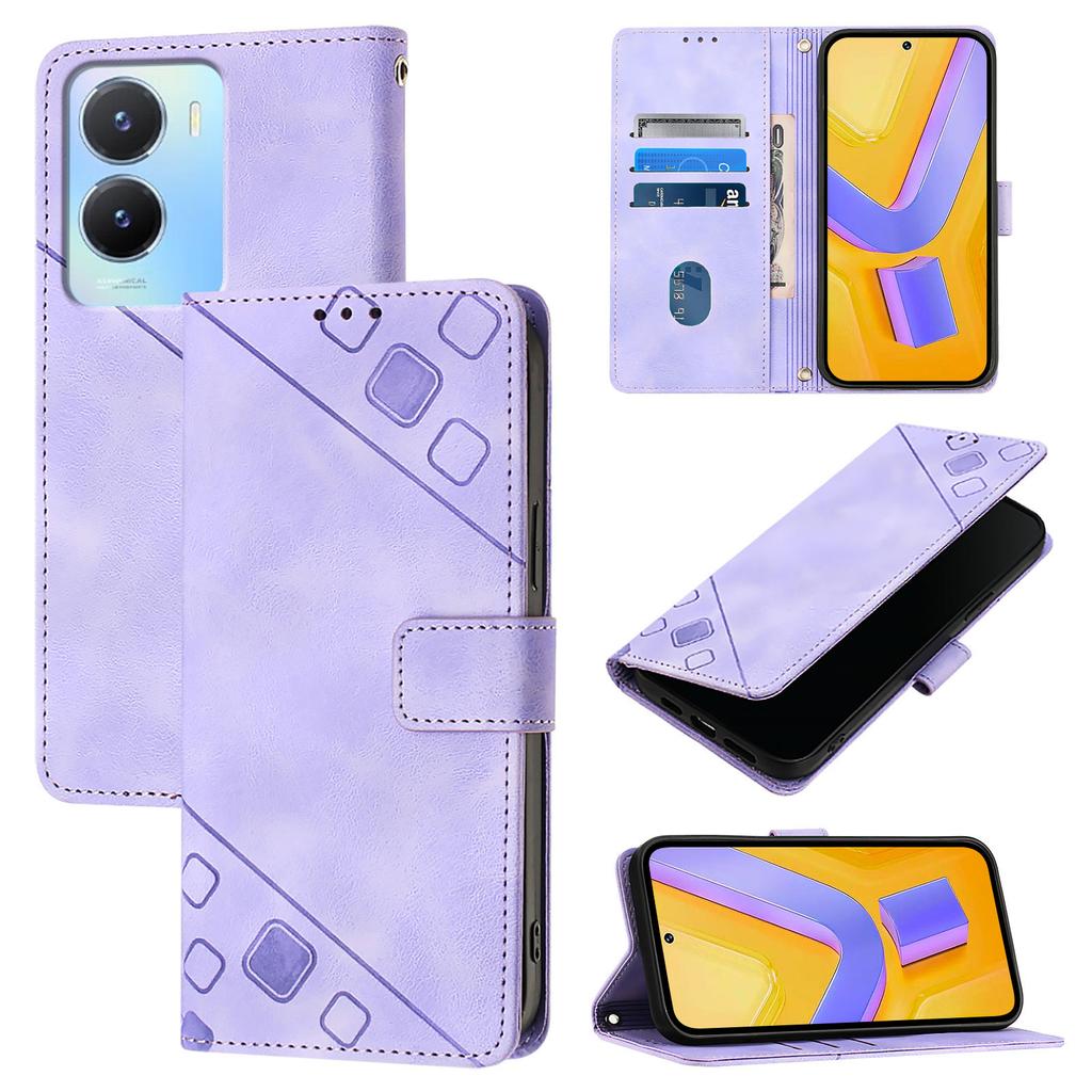 Fashionable Geometric-Patterned Wrist-Strap PU Leather Phone Wallet Case for vivo iQOO U3,U10,U20,Z3,Z9..T2,T3,V29 Lite,V30,V40,Y02,Y03,Y18,Y12,Y19...