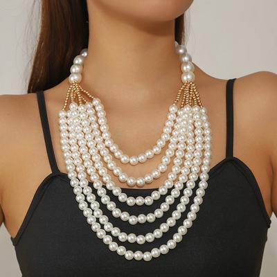 Multi Layer Imitation Pearl Necklace Sweater Chain Jewelry Accessory