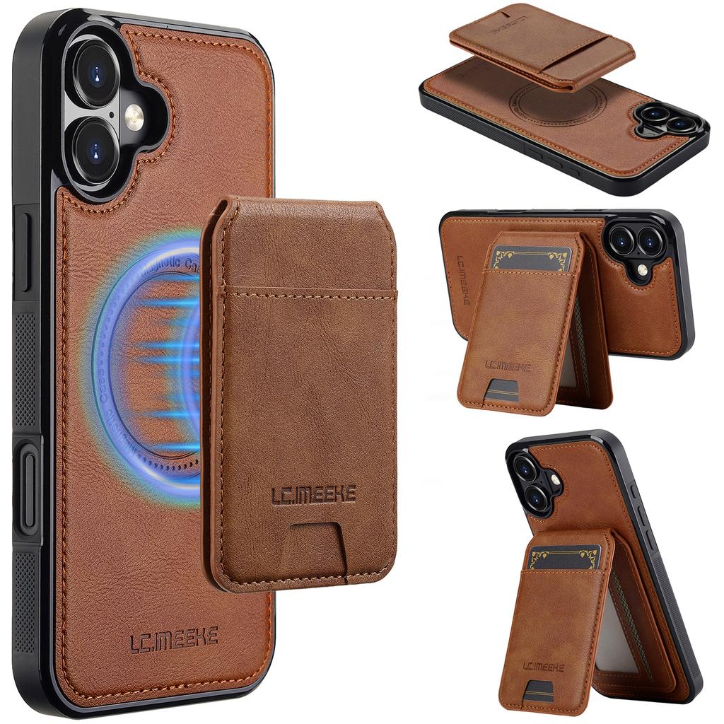 LC.IMEEKE L3 For iPhone 17 Magnetic Case Detachable Card Holder Leather TPU Mobile Cover