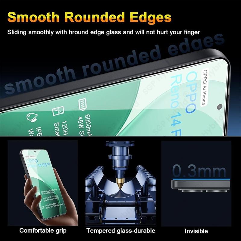 3 Pièces Verre 9H Pour Oppo Reno14FS Reno14F Reno14 Reno 14 FS F 14FS 14F 5G Protecteurs d'Écran Plein Écran Couverture Anti-Rayures Film Trempé