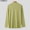 INCERUN Men Lapel Neck Long Sleeve Clasp Buttons Solid Color Fitted Casual Tops