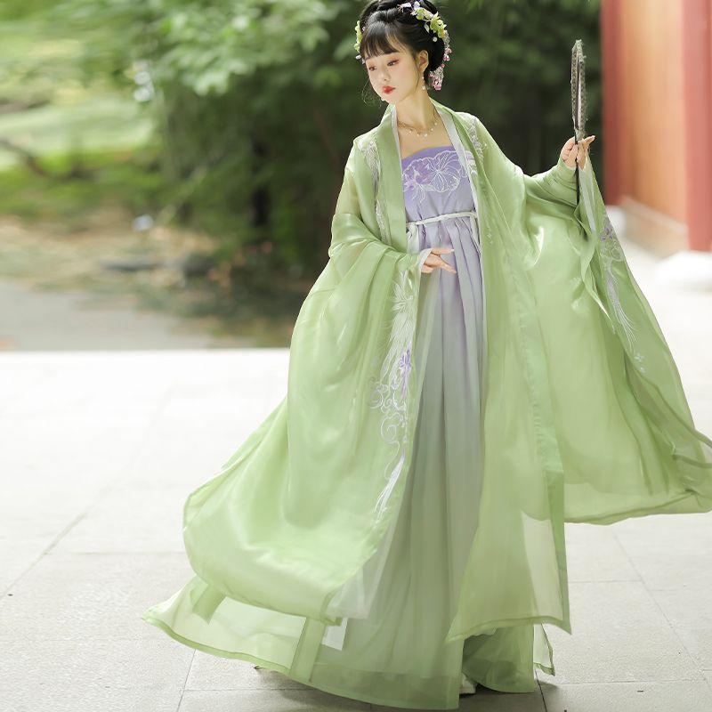 Čínská vyšívaná košile Hanfu s dvojitým rukávem HE ZI sukně