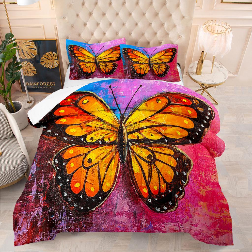 Butterfly Quilt Print Bedding Digital Three-piece Set Home Textiles Bed Cover