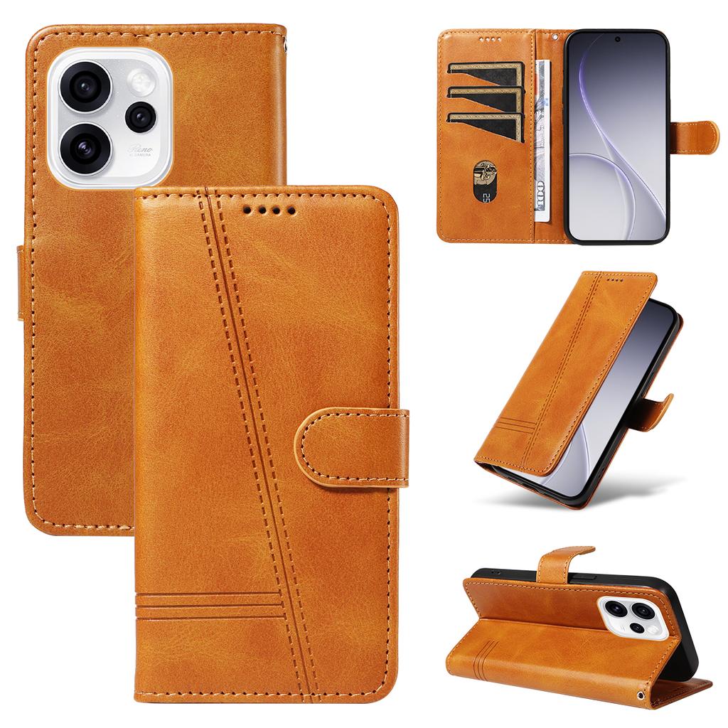 Luxury Line Card Solt Wallet Flip Leather Phone Case For OPPO Reno 13 14 15 13F Find X8 Pro kickstand Bag Book Strap Cover