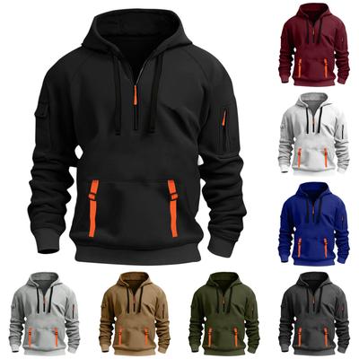 Autumn/Winter Men's Hooded Sweatshirt - Casual Sports Top with Arm Pockets and Zip-Up Hood