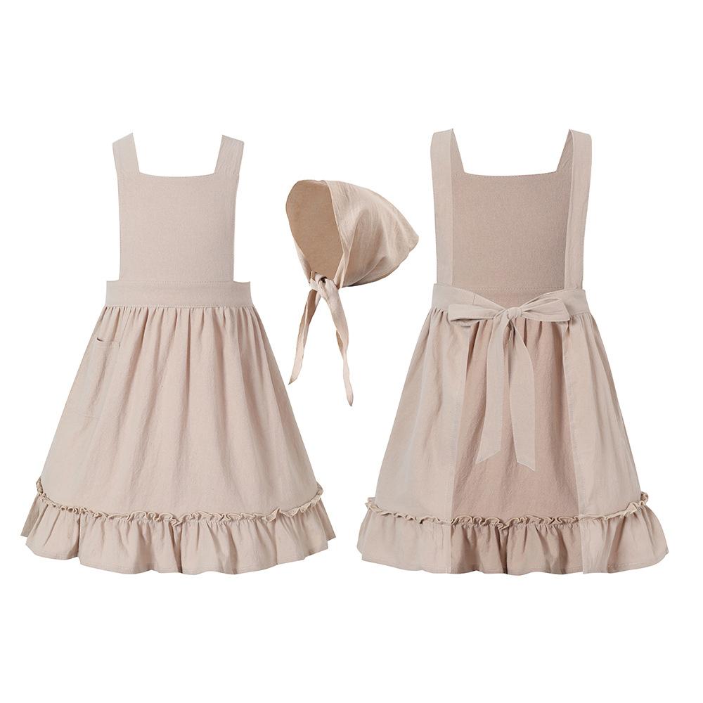 Umorden 4-10 ans Enfants Filles Khaki Blanc Dentelle Volant Tablier Bonnet pour Fille Pèlerine Ferme de Village Pionnier Prairie Servante Costume child (4-10Y) gray
