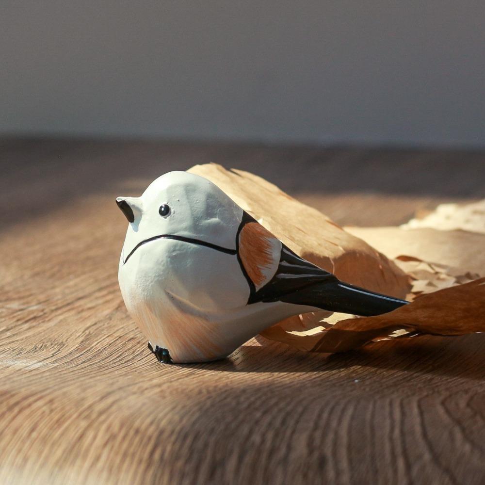 Handmade Fat Chirp Bird Ornament Cute Bird Statue Durable Long-tailed Tit Figurine  Home Decoration