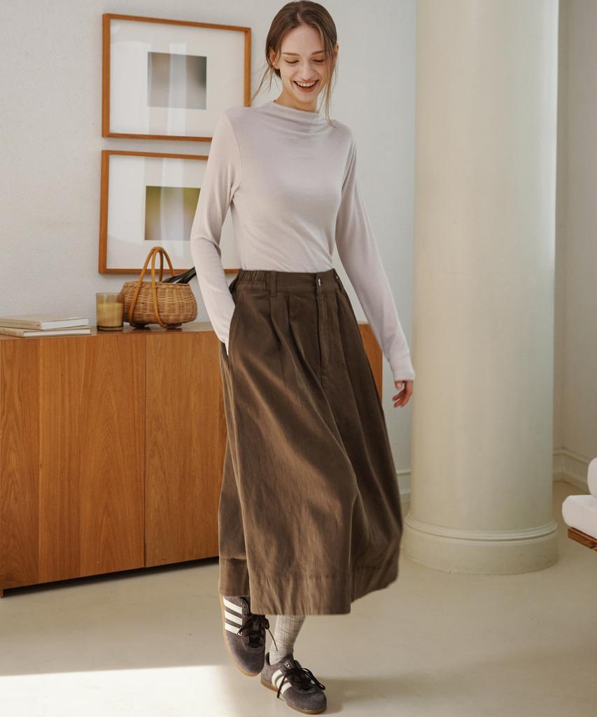 MALOUPE 3111 Brushed Collared Denim Skirt (Brown)