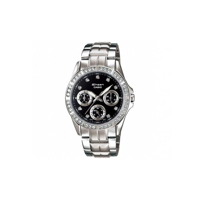 Casio SHEEN 50 meters waterproof date display quartz movement stainless steel strap Japanese and Korean watch women's watch black dial SHN-3013D-1A