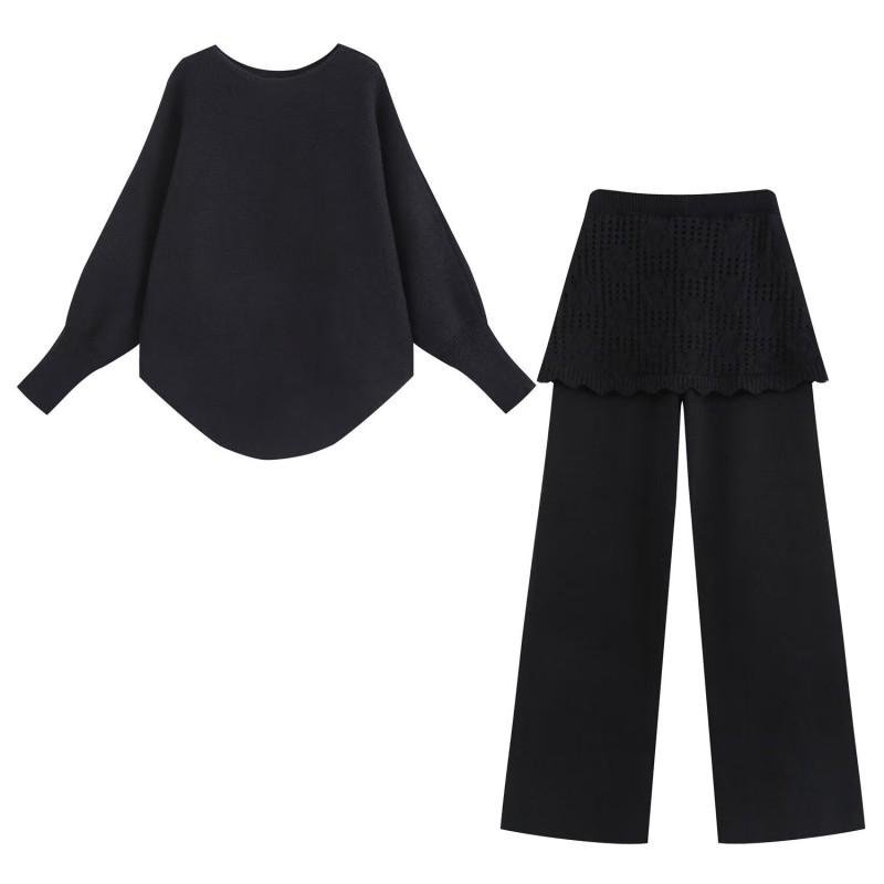 Womens Fall Winter Casual Knit Skirt Set Commuter Style Long Sleeve Two-Piece Outfit