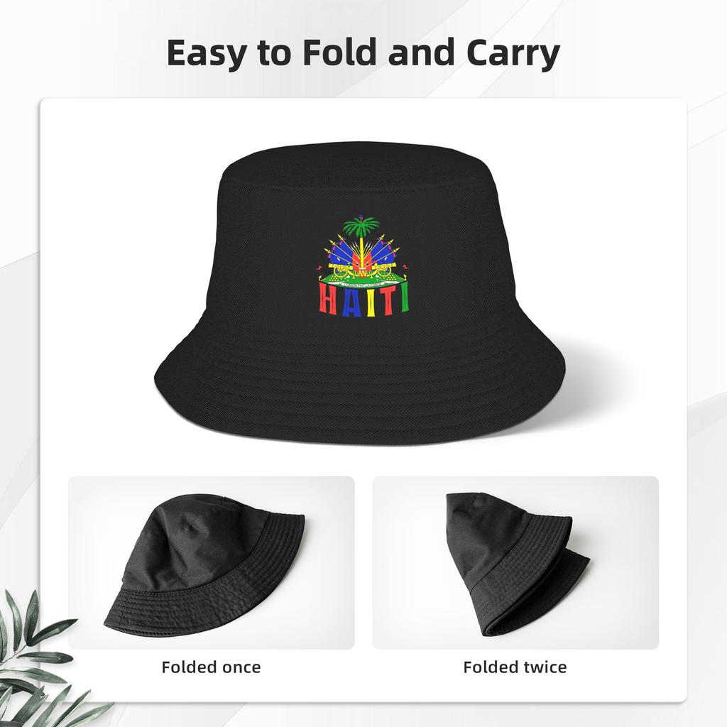 Spring Picnic Headwear Haiti Flag 1804 Bucket Hat Street Men Women Sun Hats Ispoti Hat Packable Fishing Hats Outdoor