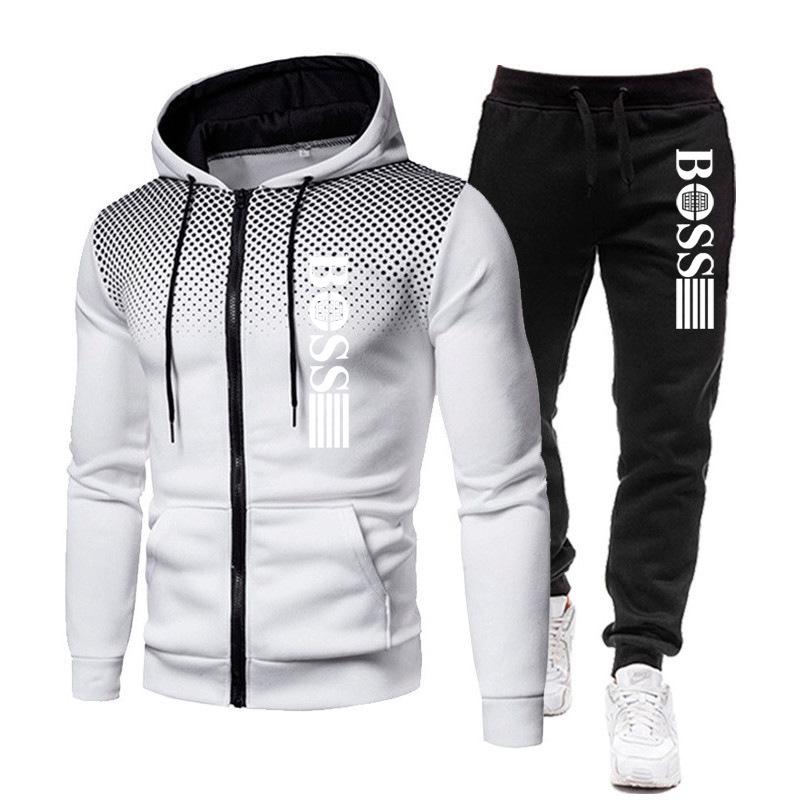 2023 Trendy Men's Zipper Hoodie Tracksuit - Autumn/Winter Casual Brand Print Set