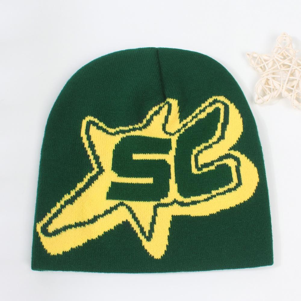 Hat Hip Hop Style Letters Unisex Warm No Brim Solid Color Knit Hatsbeanie