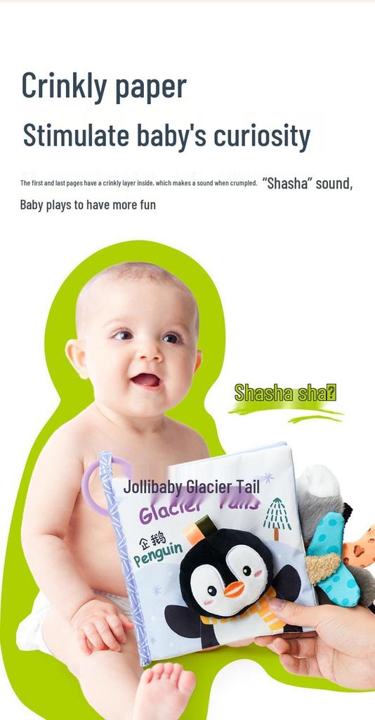 Jollybaby Deluxe Animal Tail Cloth Book - Tear-Resistant, Chewable Educational Toy for Infants