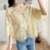 ZANZEA Women Summer Casual 3/4 Sleeve Loose Hollow Out Lace Crochet Blouse