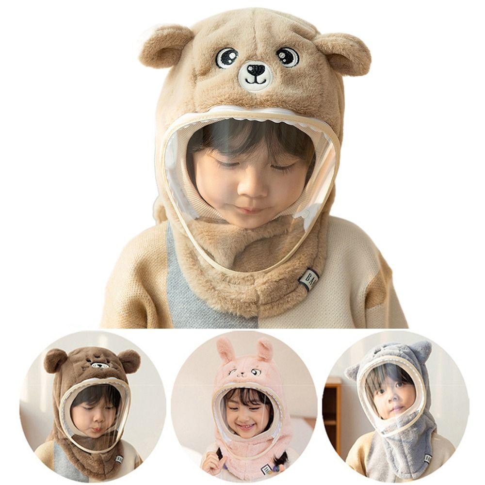 Warm Shawls Children's Hats Cartoon Head Caps with Face Shields Winter All-in-one Caps  Cycling