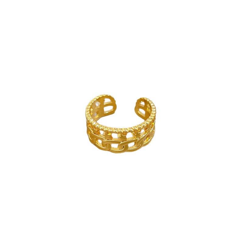 Real Gold Minimalist Chain Ring Opening Adjustable Simple Jewelry Japanese Ring Couple Ring