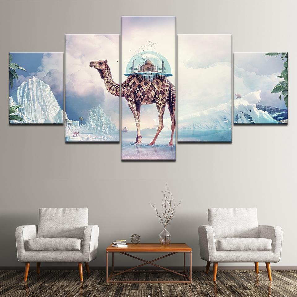 Canvas Painting Camel and Castle 5 Pieces Wall Art Painting Modular Wallpapers Poster Print for Living Room Home Decor