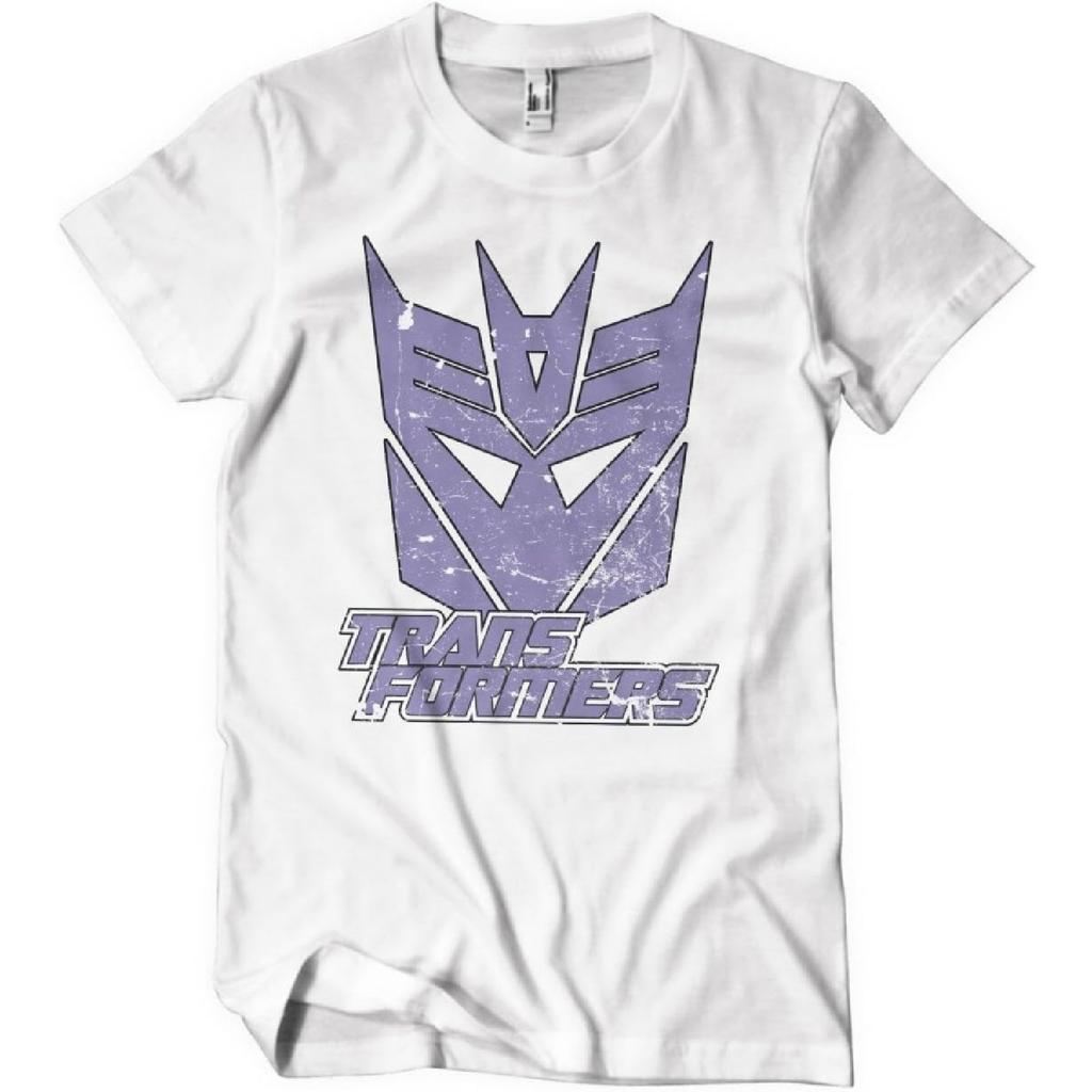Transformers Officially Licensed Washed Decepticon Duotone Shield Mens T-Shirt (White), XX-Large