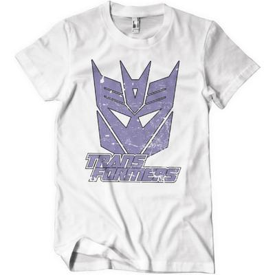Transformers Oficjalnie Licencjonowany Wypłukany Decepticon Dwukolorowa Tarcza Męska Koszulka (Biały), XX-Large