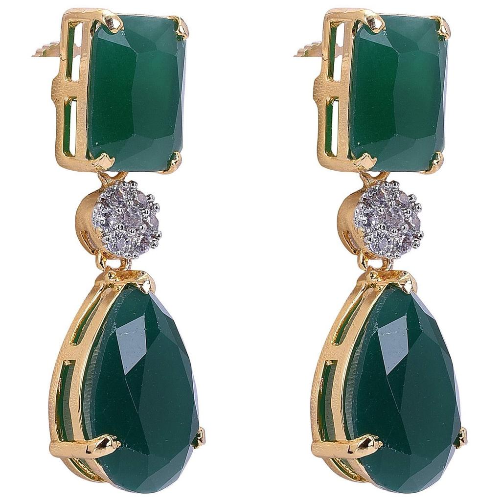 American Diamond Gold Plated Bold Stunning Green Red Blue White Earrings Dangle Drop for Women
