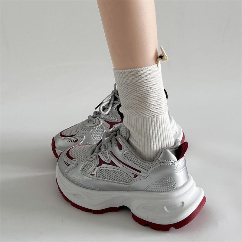Queen Fan American Retro Silver Platform Dad Shoes Women's 2025 New Summer Thin Height-increasing Casual Sports Shoes