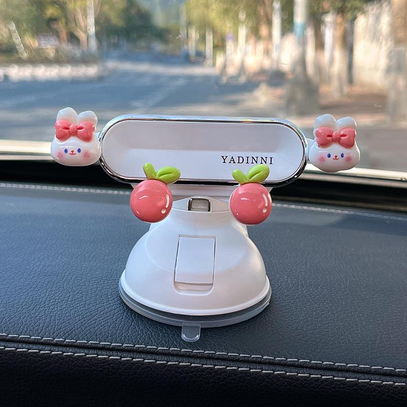 2025 Cute Cartoon Car Phone Holder with Dashboard Suction Cup – Anti-Shake Navigation for Car Interior Decoration (Female)