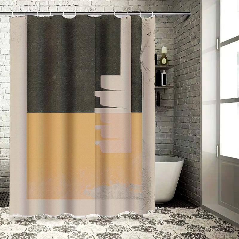 

Modern Black And Gold Bathroom Shower Curtain Set Decor With Abstract Geometric Design White Bath Tub Background Home Decoration W60H190(CM)-1 Pcs