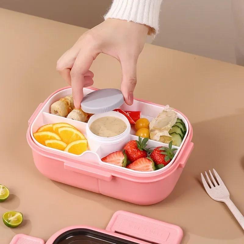 Lunch Box with Tableware for Office Workers Square Divided Microwave Oven Bento Box Leakproof Food Container for Picnic Camping