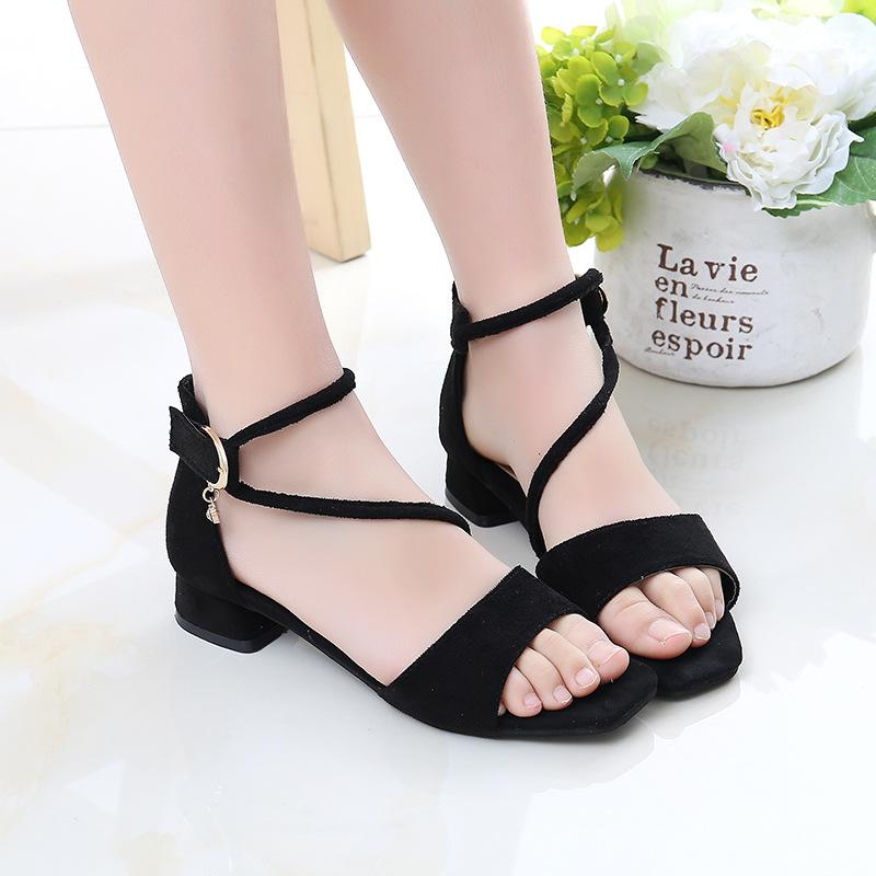 

[Summer Korean Princess Sandals for Girls Roman Heel Dance Shoes Children Fashion Soft Sole Sandals] size 37 чорний