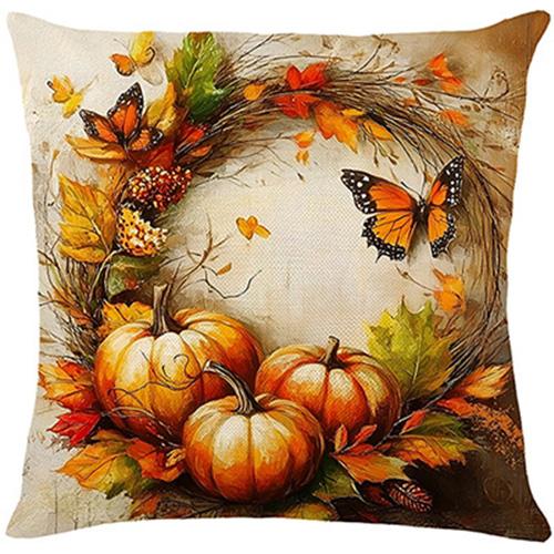 Throw Pillow Cover 18x18in with Squirrel Wreath Pattern