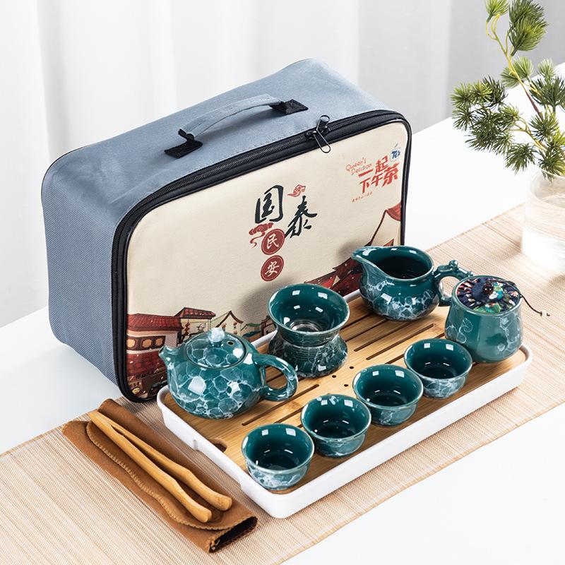 Guochao travel tea set set will be sent to customers as store opening gifts, camping ceramic portable storage set.