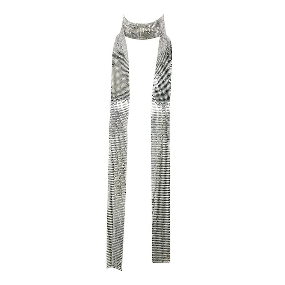 

Glittering Slender Scarf Aesthetic Bling Neckerchief Fashion Sequin Scarf Party серебряный