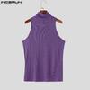 INCERUN Summer Men Turtleneck Sleeveless Racerback Rib Sport Tank Tops T-shirts