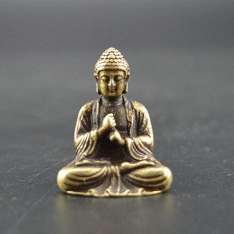 Chinese Buddhism Pure Copper Bronze Sakyamuni Buddha Statue Table Ornament Buddha Statue Heart Pure Brass Antique Tea Pet Orname