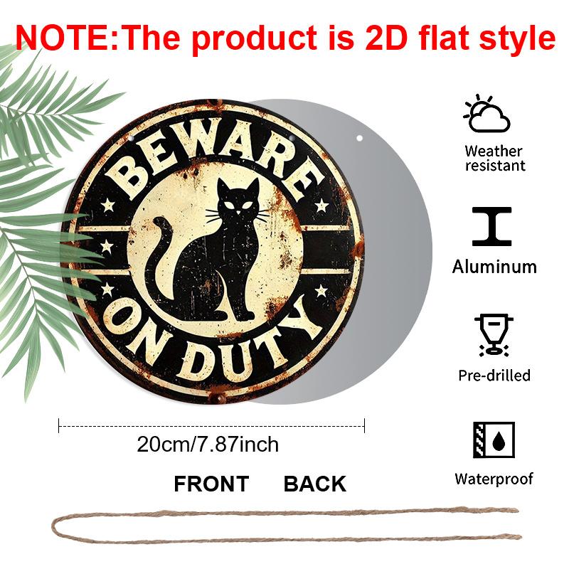 

2D Flat 1pc, 8x8 in, Vintage Aluminum Metal Sign - Black Cat BEWARE ON DUTY Rustic Wall Decor for Farmhouse, Home, Garage, Bar, Garden & Coffee 1pc